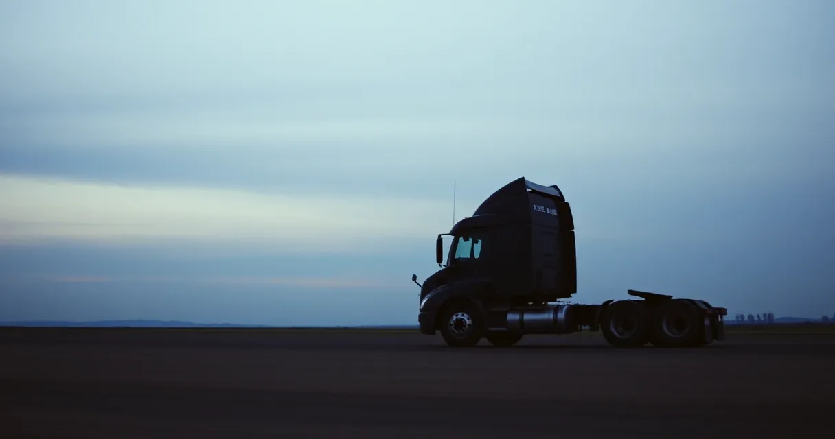 Silhueta de caminhão pesado estacionado ao entardecer, veículo a diesel com sistema SCR